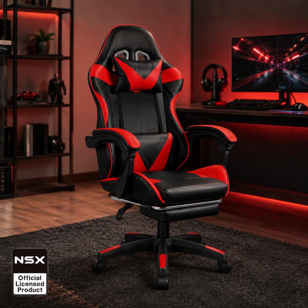 NSX Cadeira Gamer Reclinável Giratória 360° para Gamers Preto Vermelho Setup Gamer Perfeito