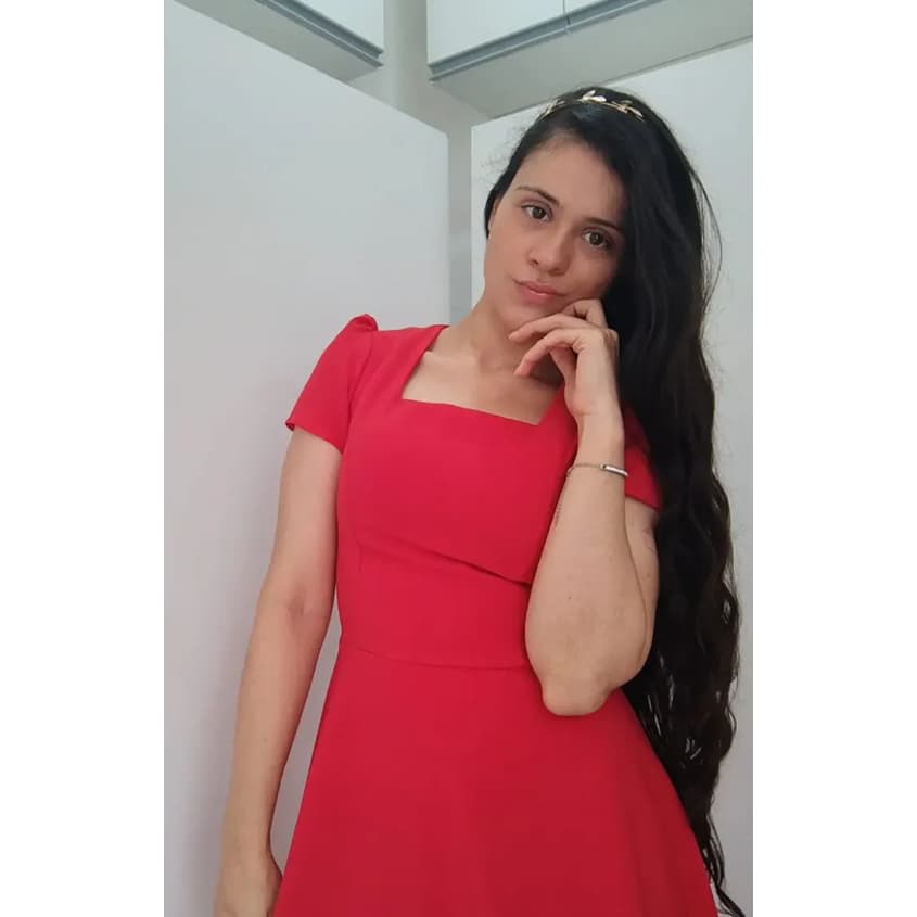 Vestido Midi Vermelho + Casaco Luxo Bruna Gabrielle