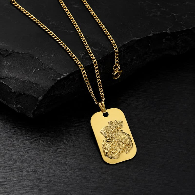 Colar Masculino São Jorge 60cm Cadeadinho Pingente 2x3cm Dourado