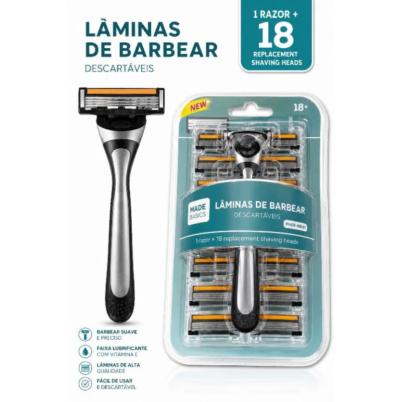 Aparelho Barbeador 3 Lâminas+18 Cartuchos De Recarga
