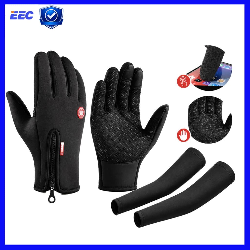 Luvas Termicas Unissex com Toque Digital Cycling 2-piece set Kit Luva Térmica Inverno Touch Screen Forrada Fleece + Mang