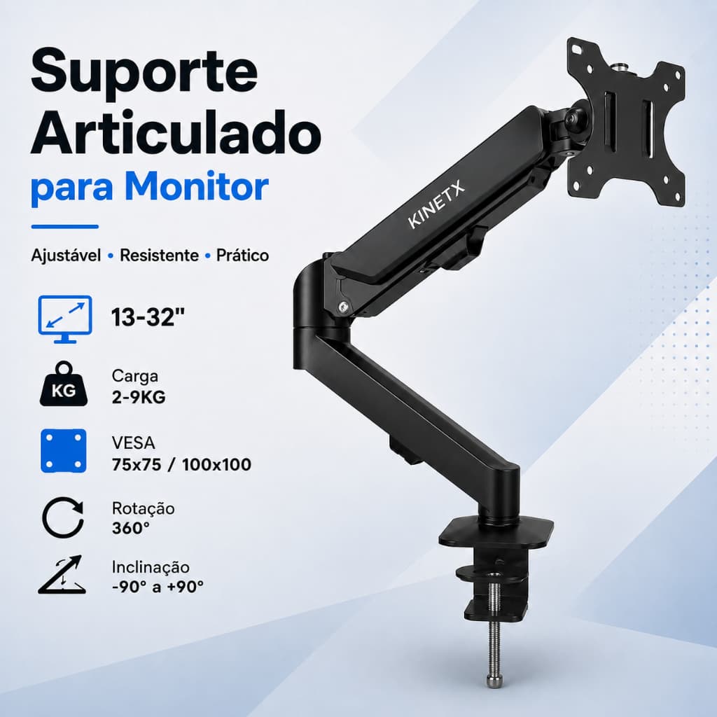 Suporte Articulado Com Pistão A Gás Para Monitor E TV 13 A 32 Polegadas - Universal Ergonômico De Mesa