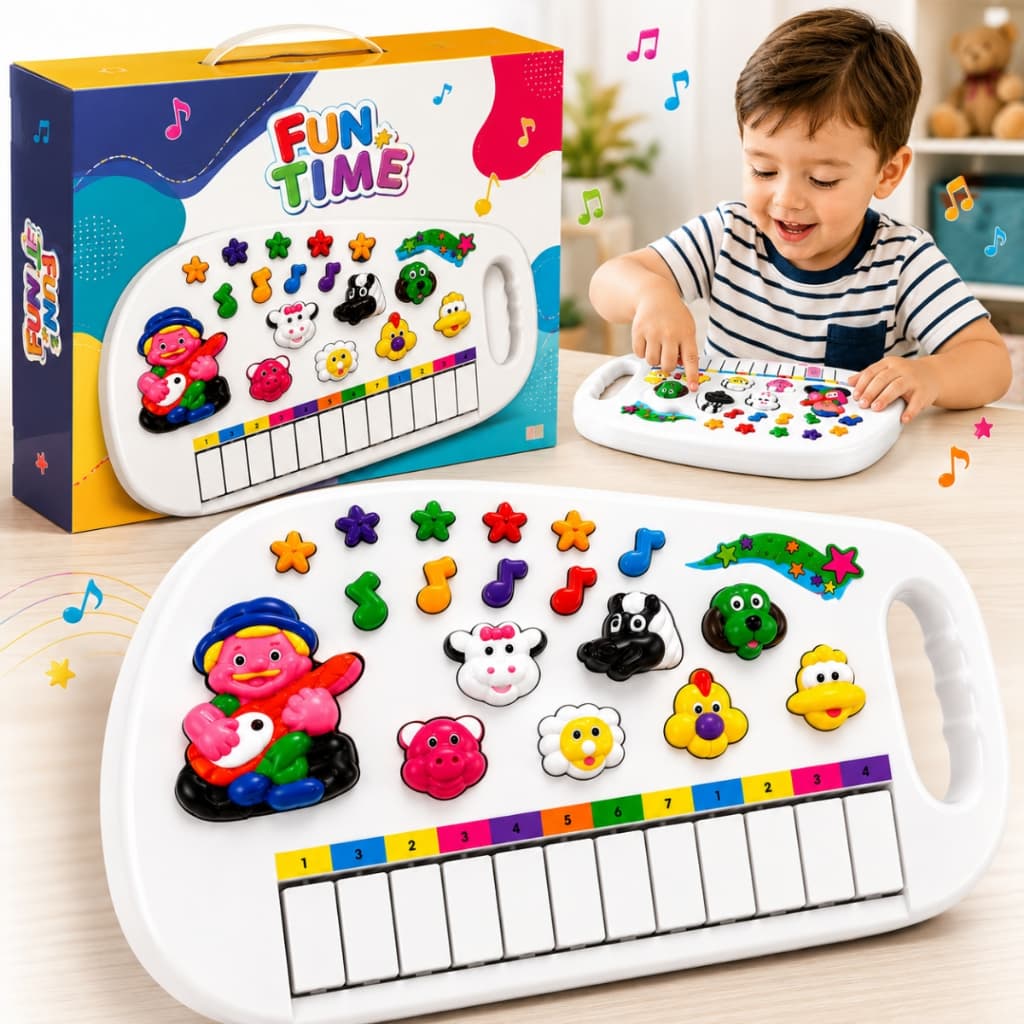 Piano Infantil Teclado Musical Fazendinha 12 Teclas Som de Animais Brinquedo Bebê Criança Branco Pratitudo Toys