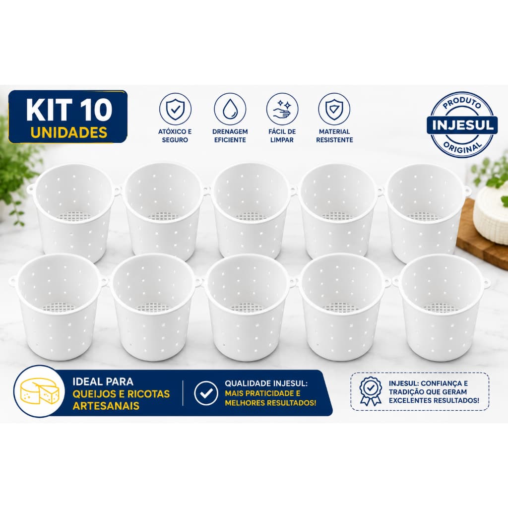 Kit 10 Formas Queijo Minas Frescal Ricota 1KG (1000 mg) Injesul
