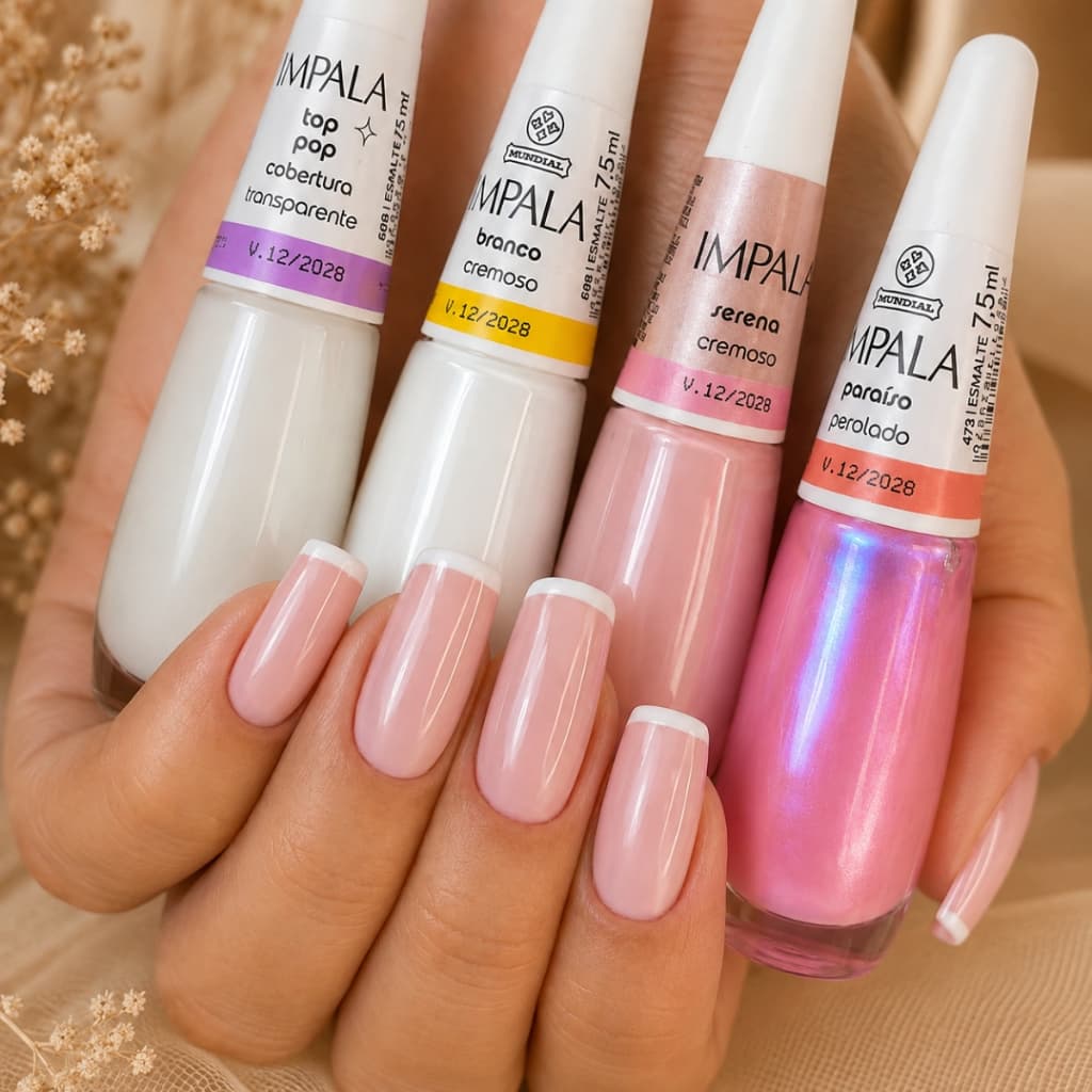 Kit 4 Esmaltes Impala Francesinha Cintilante Perolado Rosa Branco Atacado Inglesinha