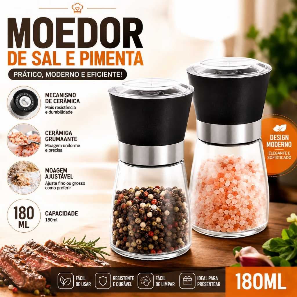 Moedor Para Sal Pimenta Temperos Porta Tempero Vidro Moderno Pratico Aço Inox Moedor Pimenta Sal