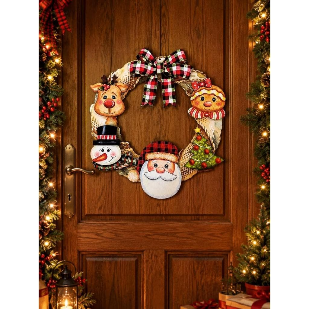 Guirlanda de Natal para Porta em MDF Decorativa Papai Noel Rena