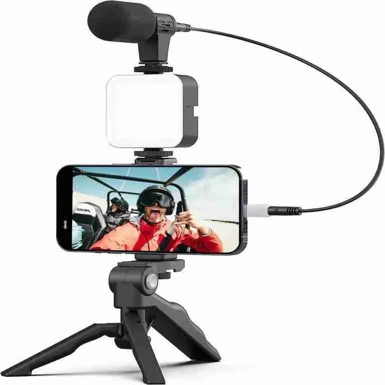 Kit Gravação 4 Em 1 Com Controle Remoto Suporte Celular LED E Microfone