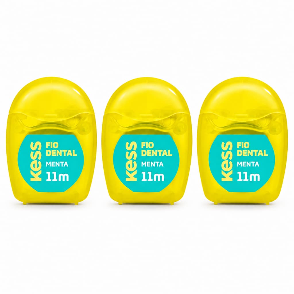 KIt 3 Fio Dental Kess 11 metros Menta Fio Encerado Premium