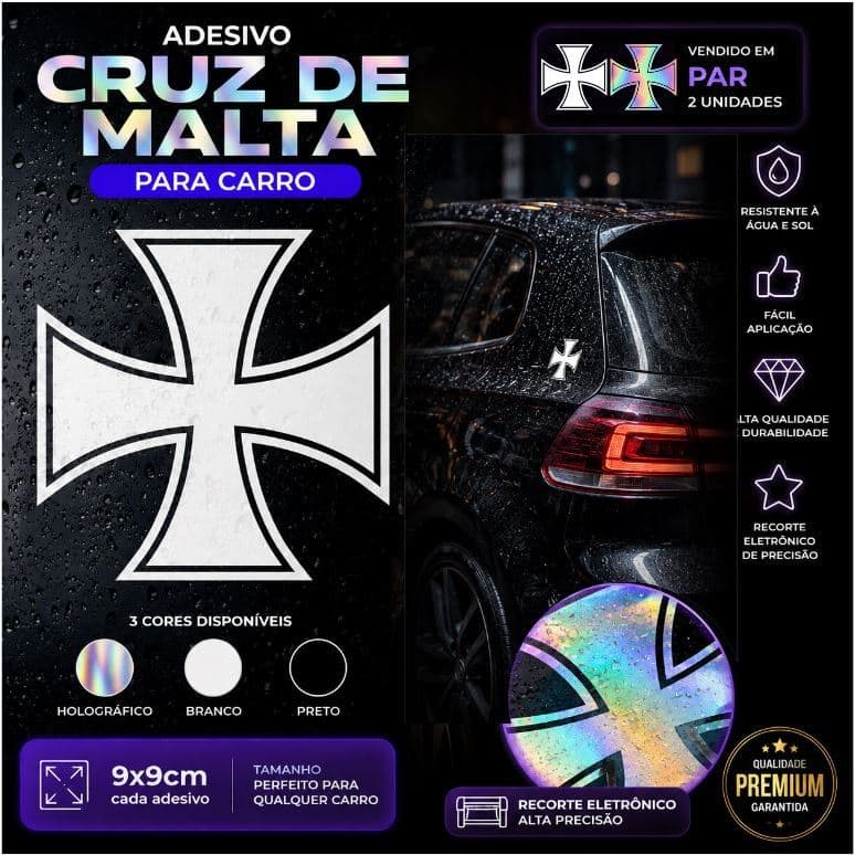 2x Adesivos Cruz de Malta – Cruz Decorativa para Carro, Moto, capacete notebook violão - 9x9 cm cada