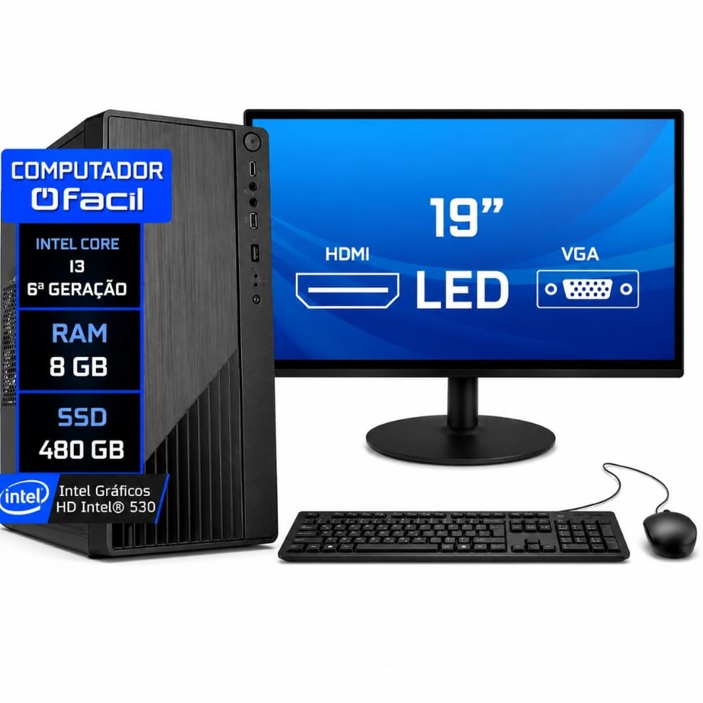 Computador Completo Intel I3 6ª Geração 8gb Ssd 480gb