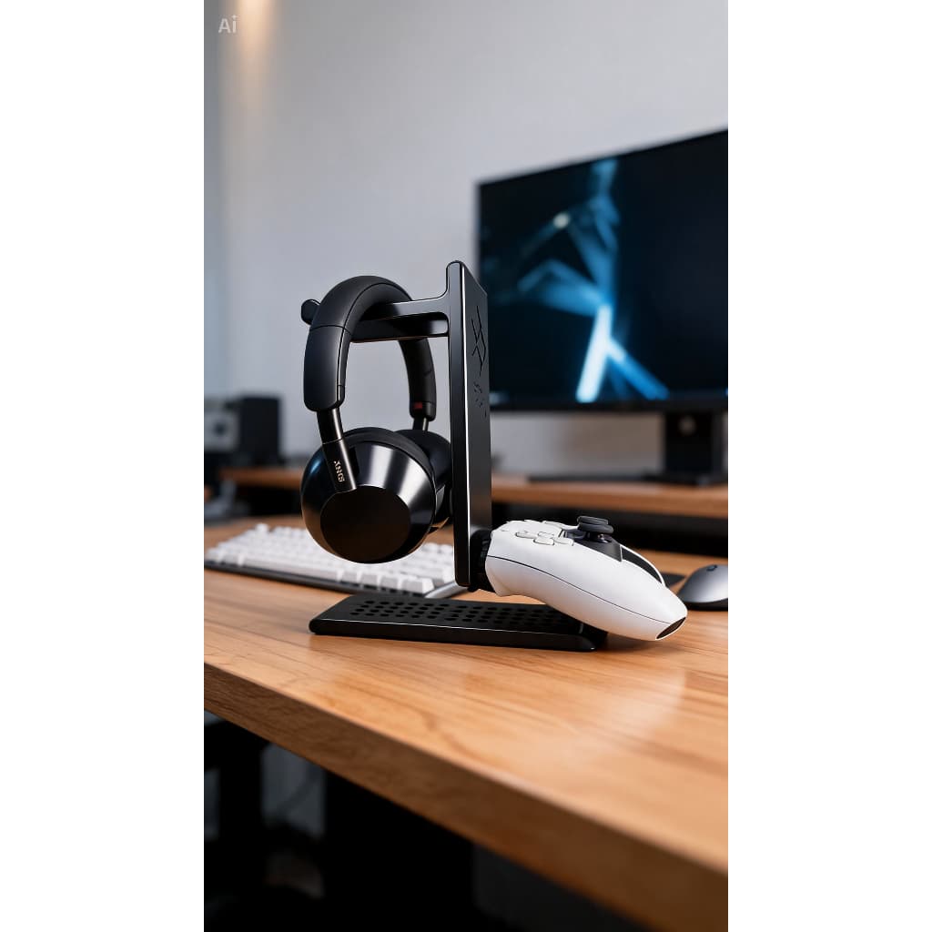Suporte Gamer 2 em 1 para Headset e Controle PS5 / Xbox/ PC | Organizador Mesa Premium