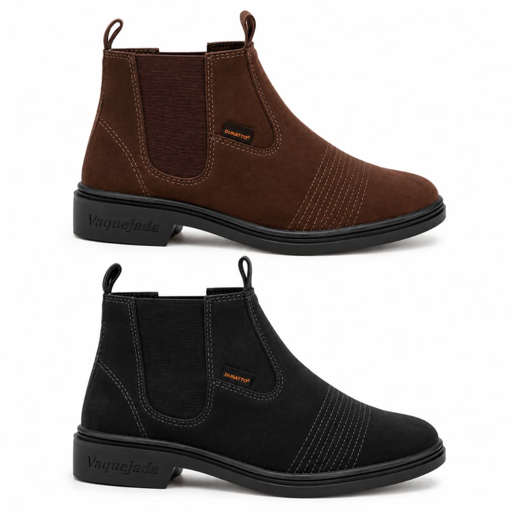Kit Bota Country Masculina Couro Nobuck Vaquejada Botina Vaqueiro 2 Uniades