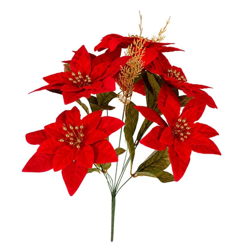 Buquê Flor de Natal Bico de Papagaio Decoração de Natal Aveludado Casa Enfeite com 7 Galhos