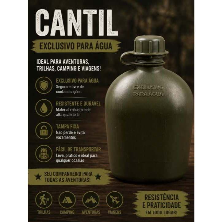 Cantil Militar VERDE 900ml River Atack – Cantil Tático Exército Camping Trilha
