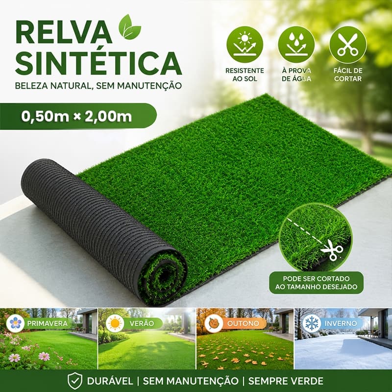 Grama Sintética Para Jardim Artificial 25mm 0,5x2m – Tapete Verde Grama Artificial Decorativa Para Área Externa, Quintal