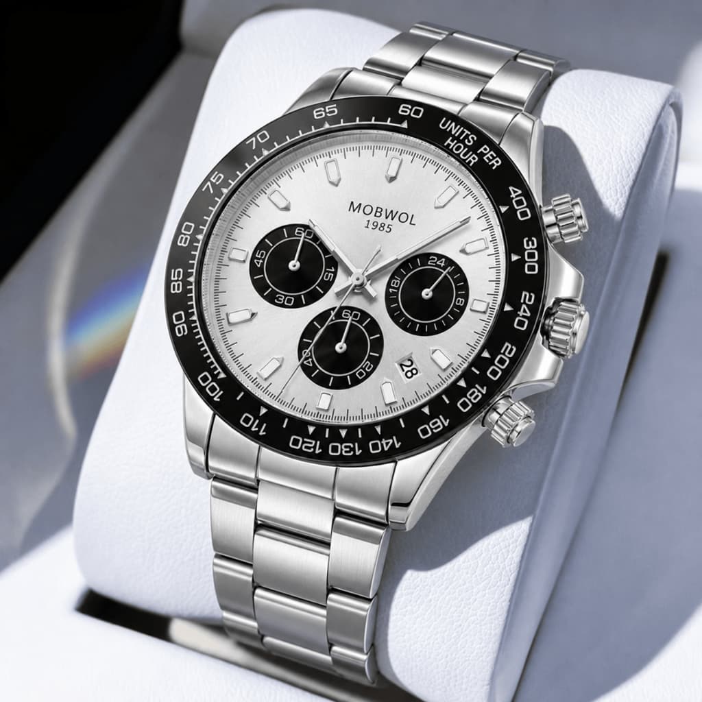 MOBWOL Relógio Masculino Quartz Cronômetro Calendário Luminoso Resistente à Água Esportivo Casual Elegante Aço Inox Luxo