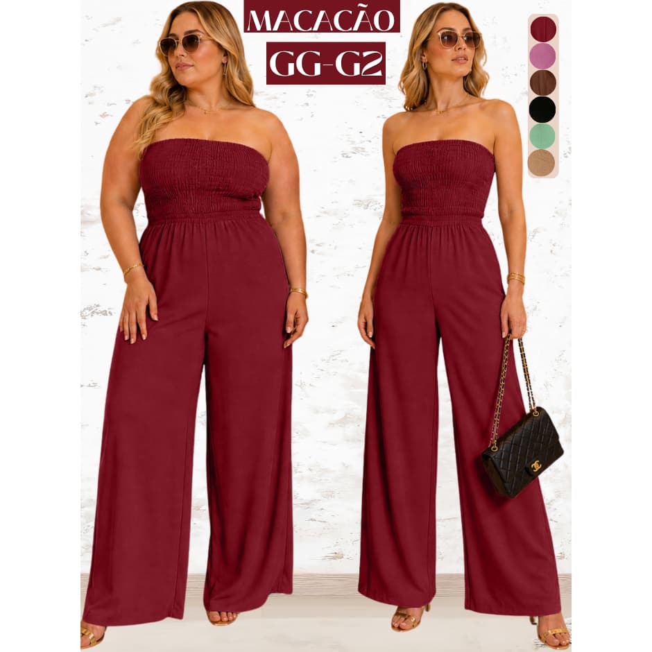 Macacão plus size longo feminino tecido duna moda feminina elegante pantalona lastex cropped ajustável  calça gorda verã