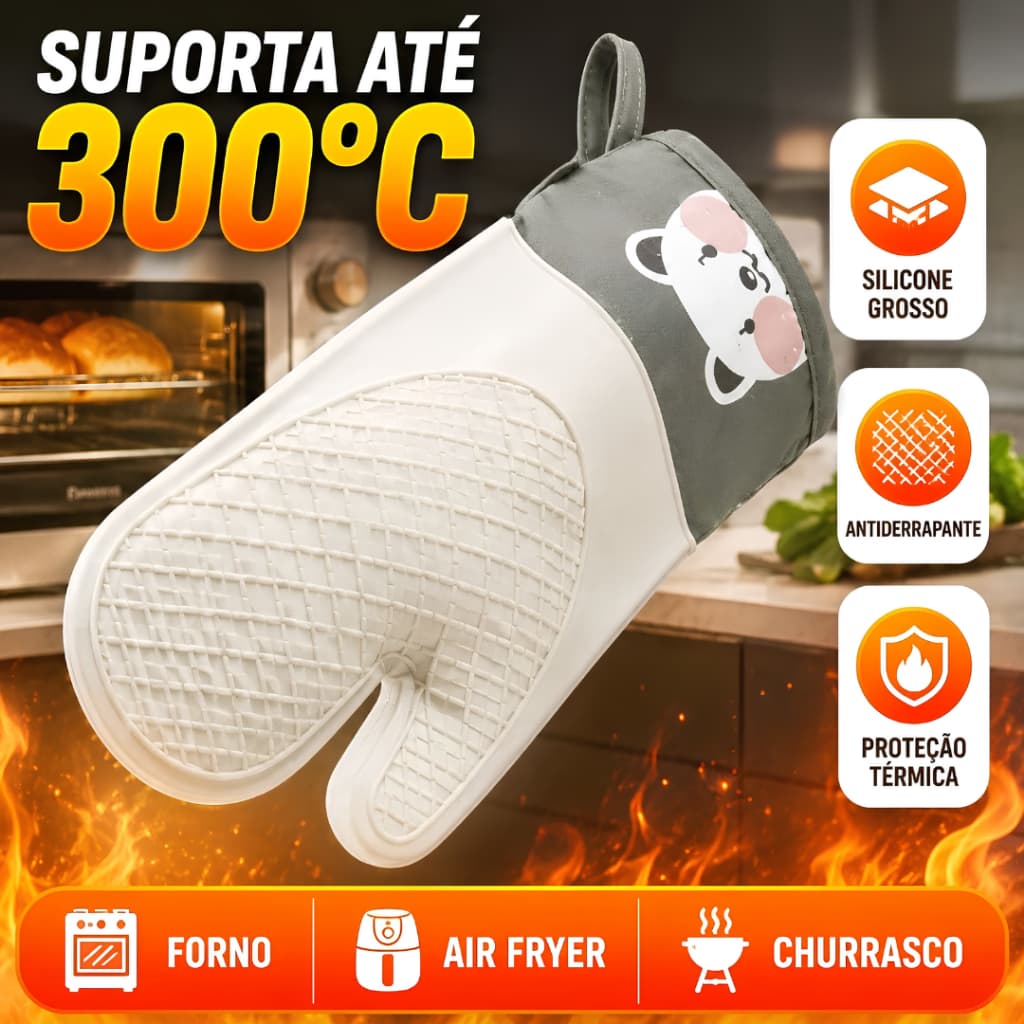 Luva Térmica Silicone Forno 300°C Antiderrapante Churrasco Air Fryer Cozinha Par-1or2 Unidades
