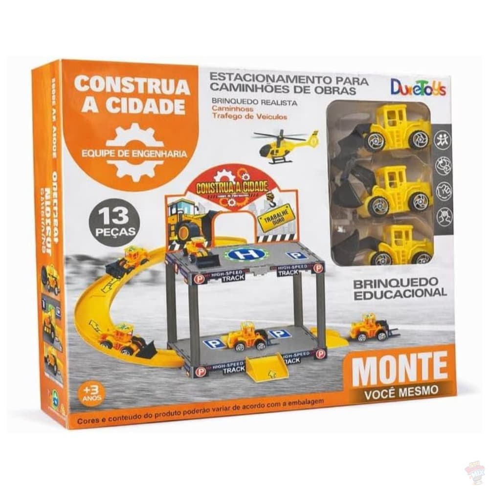 Brinquedo Pista de Carros Construção Montável 13 peças com Carrinhos Corrida Infantil
