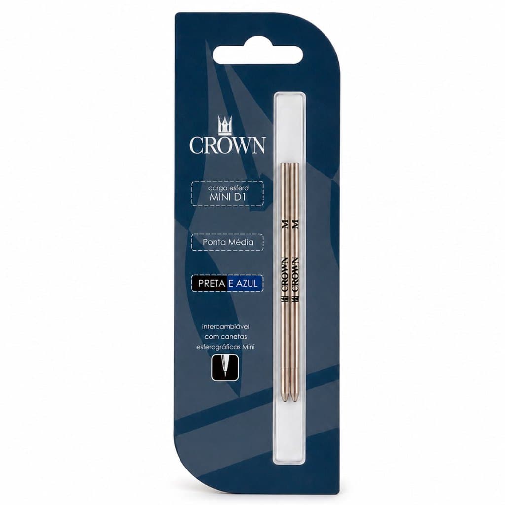 Carga Caneta Crown Mini D1 CA16005N Refil Azul e Preto Recarga Original Alta Qualidade