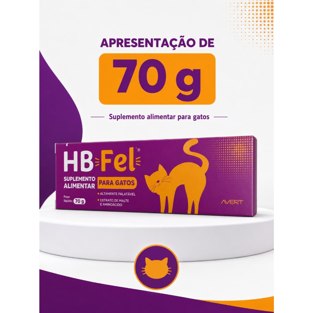 HB Fel Avert 70g Suplemento para Gatos Pasta Palatável Extrato de Malte Aminoácidos Bolas de Pelo Digestão Felina Pet BR