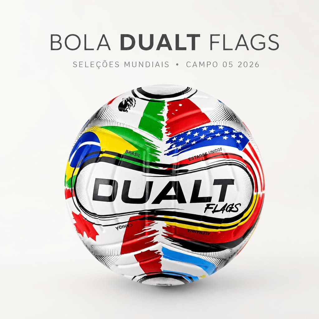 Bola de Futebol Dualt Flags Seleções Mundiais Tamanho 5 Material PVC Alta Durabilidade Campo 05 2026