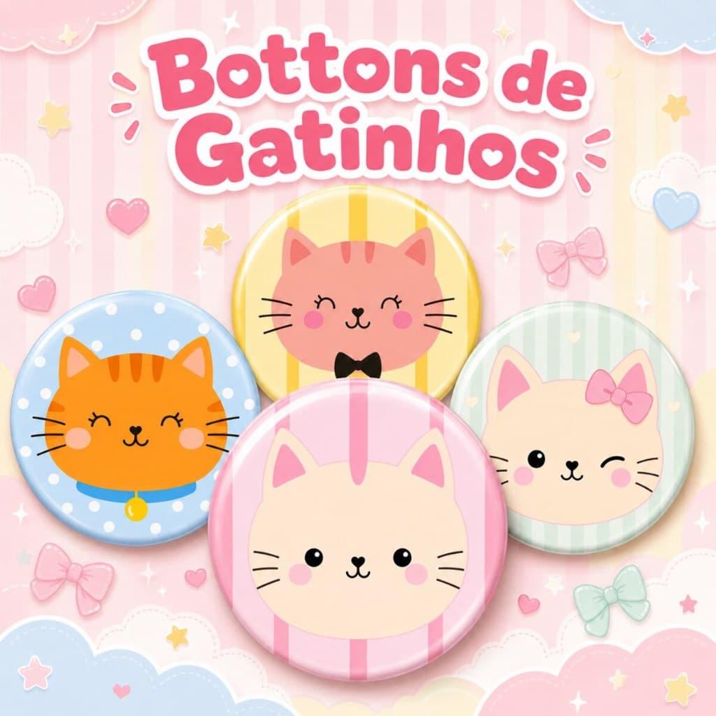 Bottons gatinhos fofos kit com 4 unidades