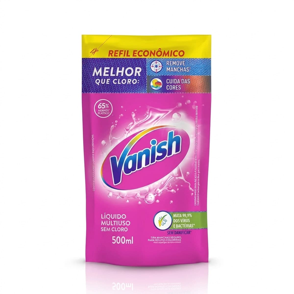 Vanish Refil Líquido Multiuso Sem Cloro 500ml Tira Nódoas Roupas Tecidos Superfícies