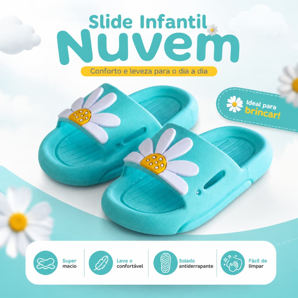 Chinelo Infantil Nuvem Slide Menina Leve Macio Confortável Antiderrapante Praia Piscina Kids