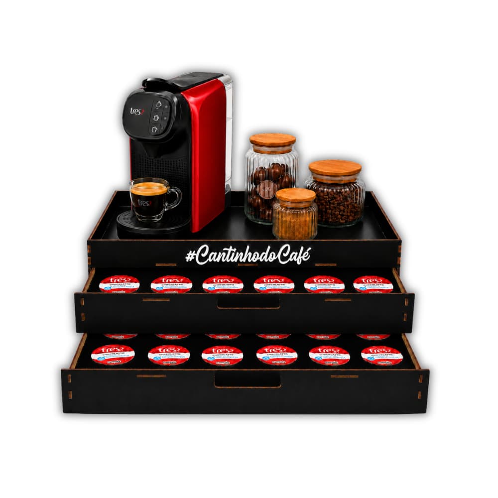 Porta Cápsulas 48 Cápsulas 2 Gavetas Preto para Cafeteira Compatível Três Corações e Dolce Gusto