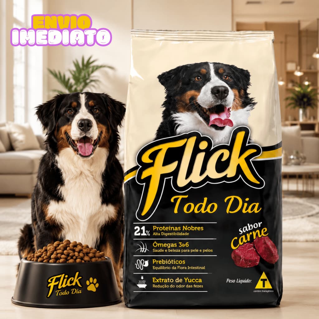 Ração de cachorro 15KG para Cães adultos sabor carne FLICK TODO DIA - ENVIO IMEDIATO