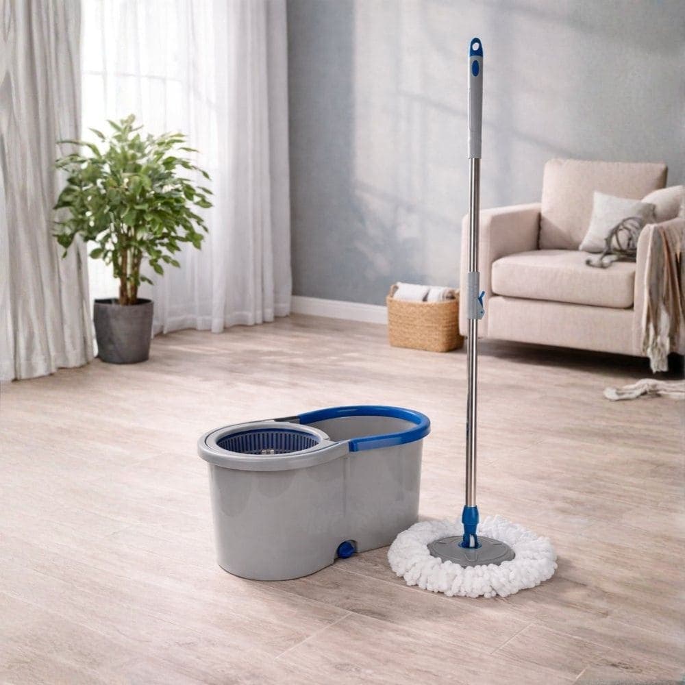 Mop Giratório 360° com Balde 13 Litros e Centrífuga – Esfregão de Microfibra com Cabo Inox Ajustável