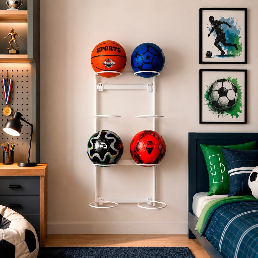 Suporte Bola Futebol Basquete Vôlei De Parede 8 Bolas Duplo