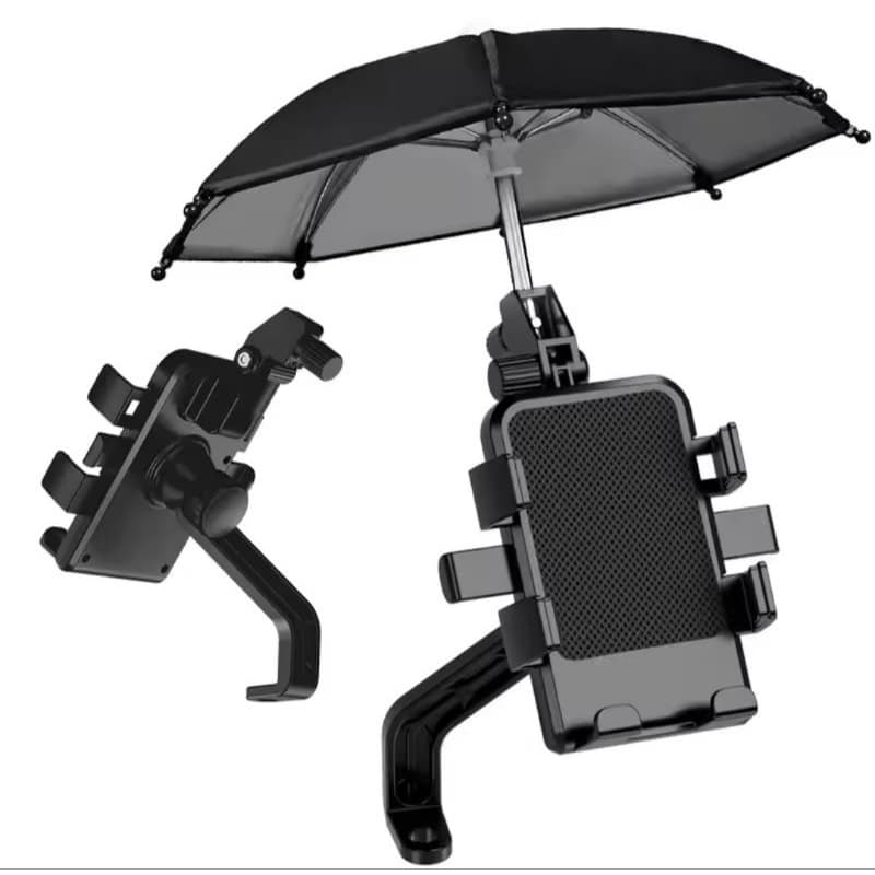 Suporte para Celular de Moto com Guarda-Chuva e Protetor Solar, Suporte para retrovisor