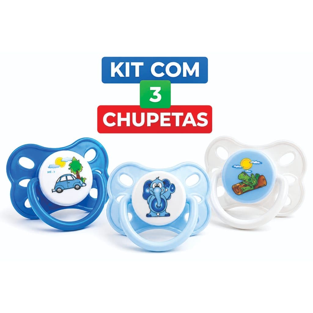 Chupeta Ortodôntica Livre BPA Kit Com 3 Chupetas Cor Aleatória Menino Colorido Presente- CHB