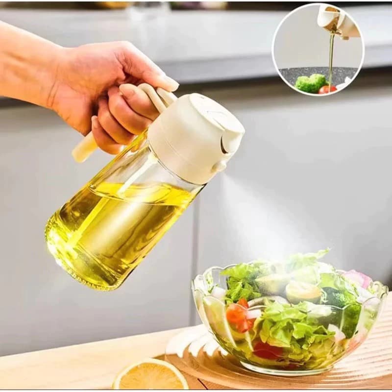 Spray Azeite Galheteiro 2 em 1 Porta Oleo Vidro Borrifador e Dosador Vinagre Shoyu Cozinha 470ml