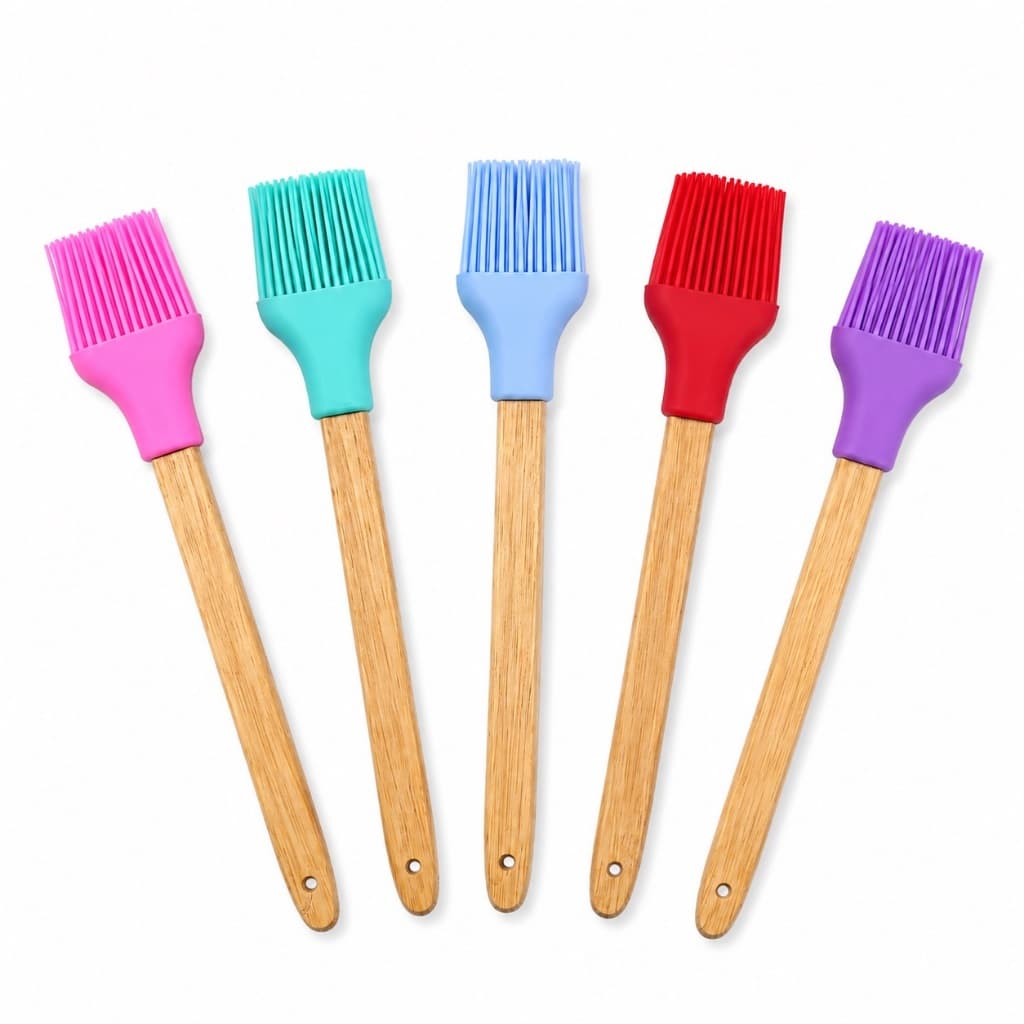 Kit 2/4 Pincéis Culinários de Silicone com Cabo de Bambu para Cozinha, Churrasco, Confeitaria e Assados