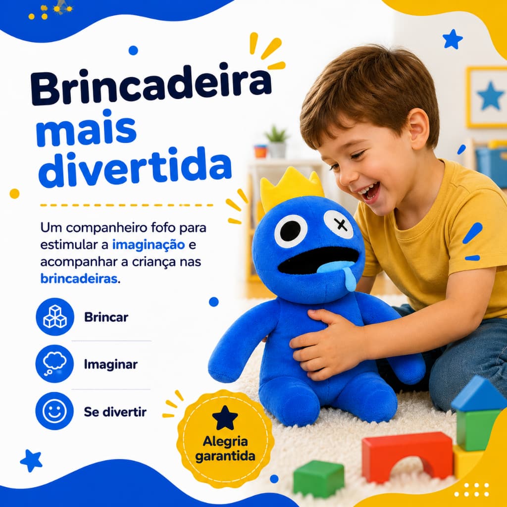 Boneco Pelúcia Blue Rainbow Friends Azul Babão 30cm Roblox Brinquedo Infantil Presente