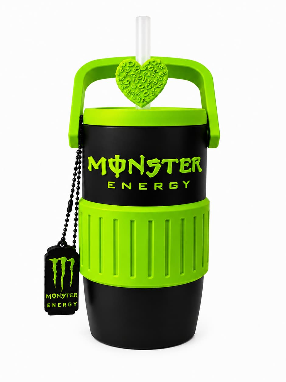Porta Lata  Monster Energy 473ml | Design Exclusivo + Canudo + Coração + Abridor Monster