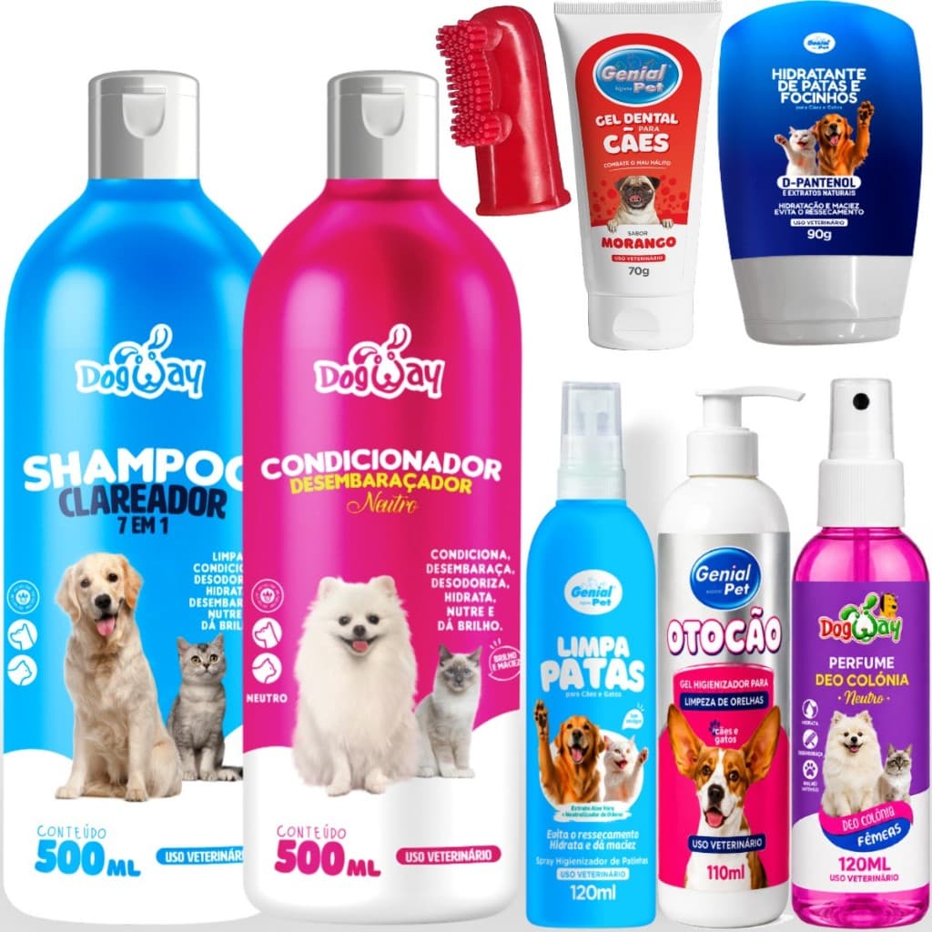 Combo Shampoo Perfume Limpa Pata Orelha Hidrata Pata Focinho Gel Dental Escova De Dente