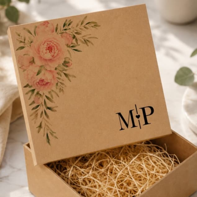 Caixa de MDF Personalizada Folhagem ou Floral para Presente Casamento, Dindos, Pais dos noivos etc