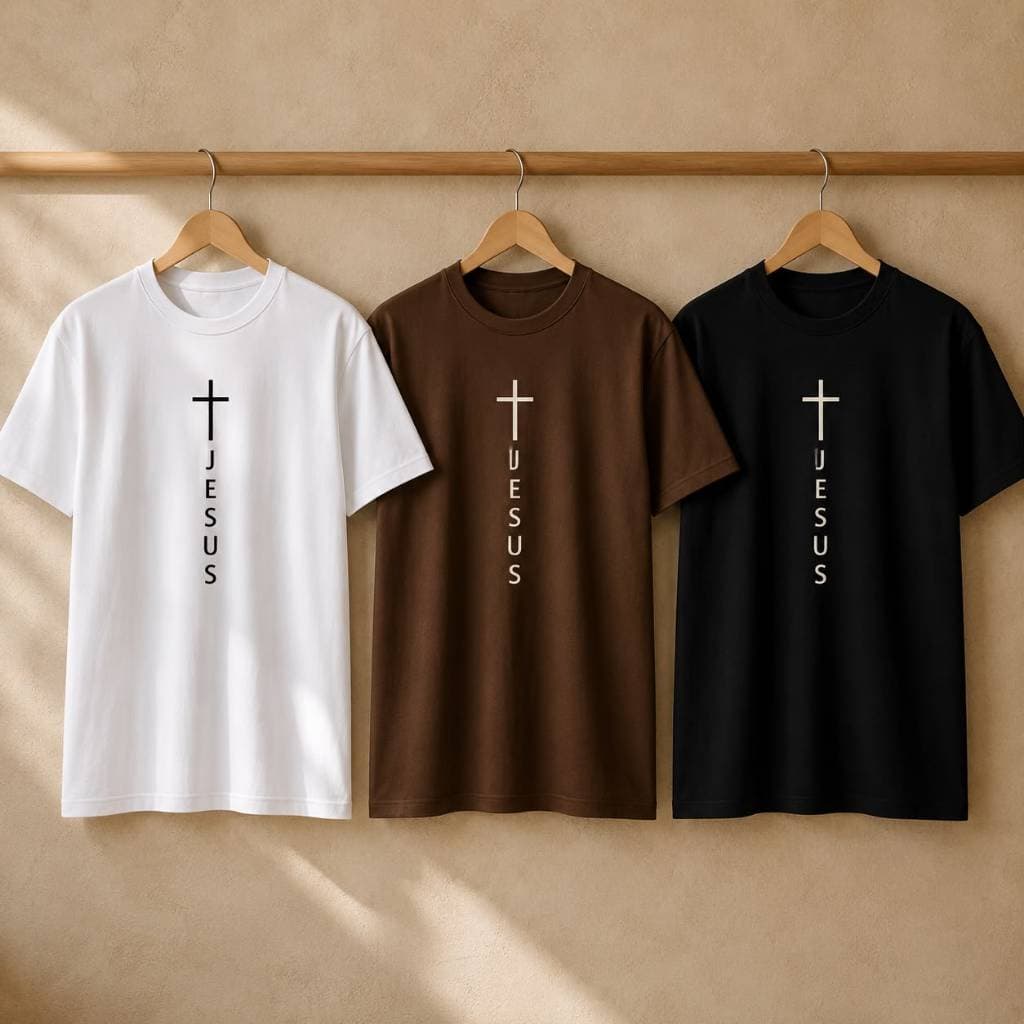 Camiseta Cristã Jesus Vertical com Cruz Unissex Católica Evangélica Religioso