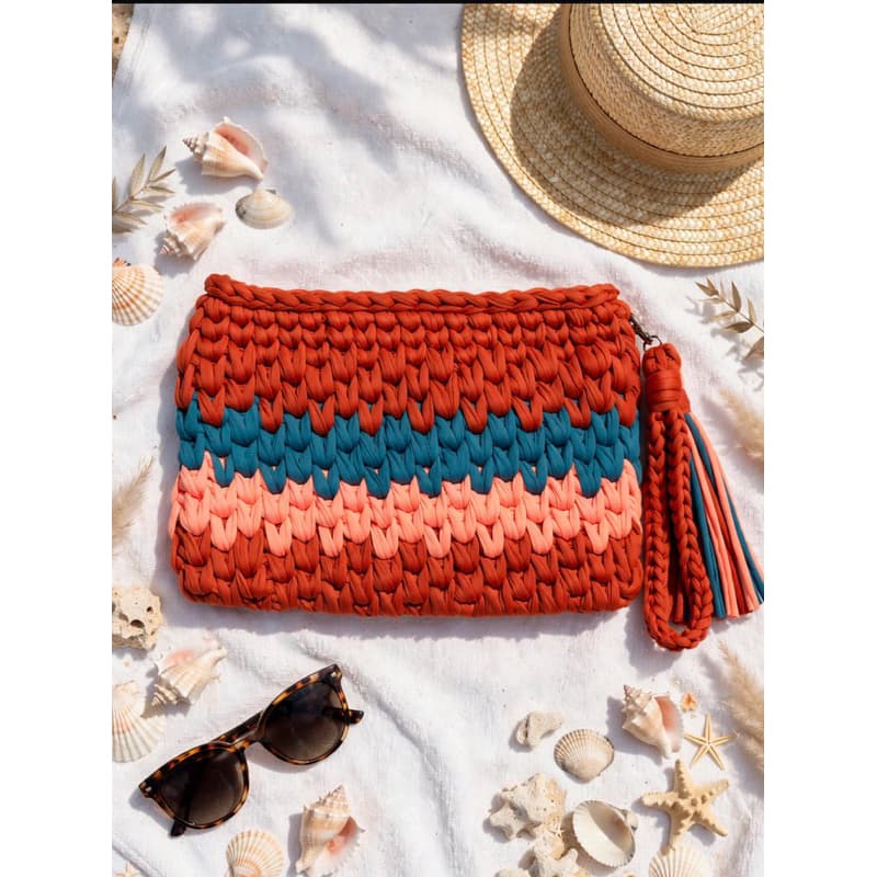 Bolsa de Mão de Croche Fio de Poliamida. Bolsa Clutch