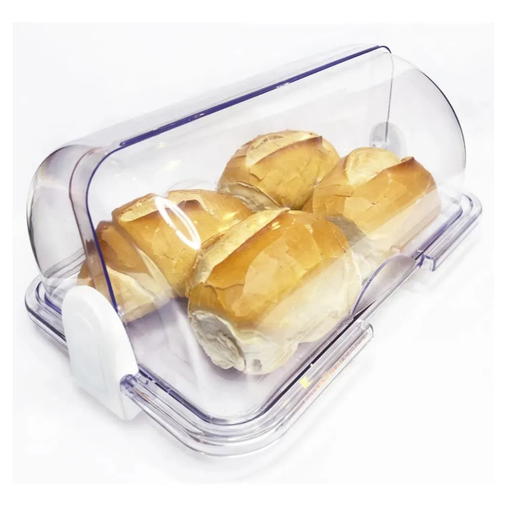 Porta Pão Cristal Tampa Basculante Acrílico Organizador Lisa Transparente Keita