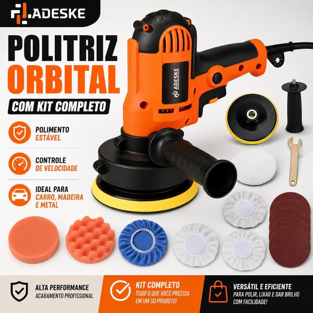 Politriz Orbital ADESKE Controle de Velocidade Kit Completo 110V ou 220V Polimento Automotivo e Multiuso