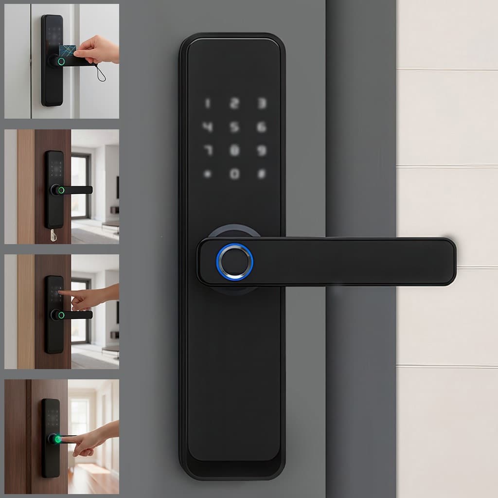 Fechadura Eletrônica Digital 5 em 1 Com Biometria, Bluetooth, Senha Touch, Chave e Tag