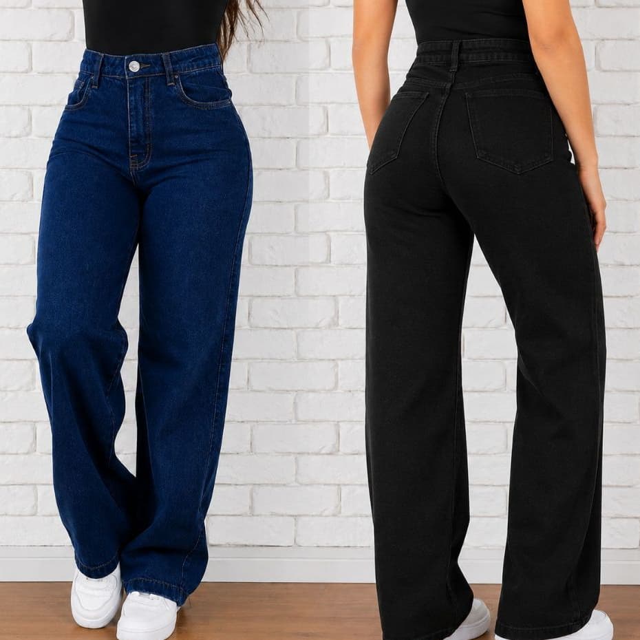 Calça Jeans Feminina Wide Leg Cintura Alta com Modelagem Confortável
