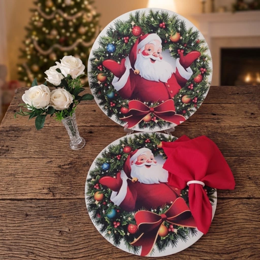 Kit Sousplat Natal Completo Mesa Posta para 4 Lugares Microfibra  Estampada