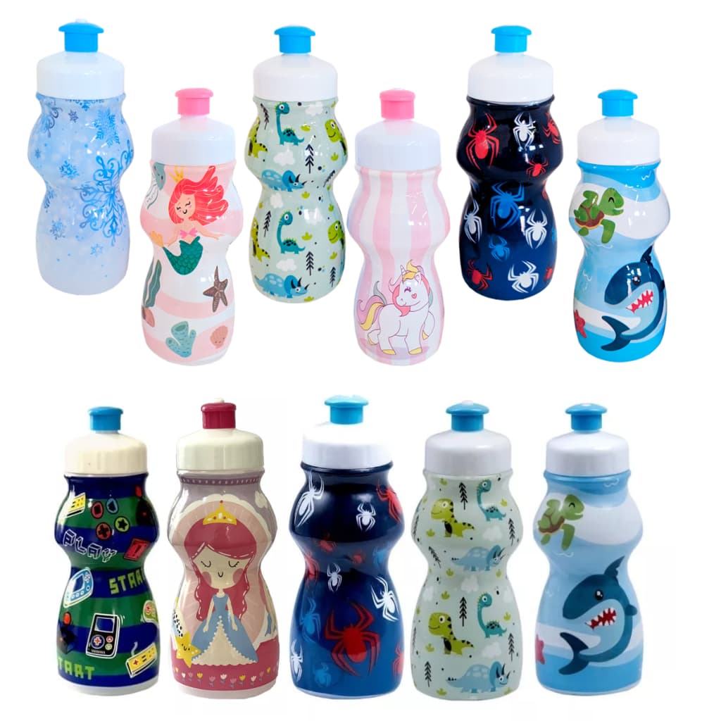 Kit 25 Garrafa Squeeze Infantil Personagens Escolar Menino e Menina Promoção